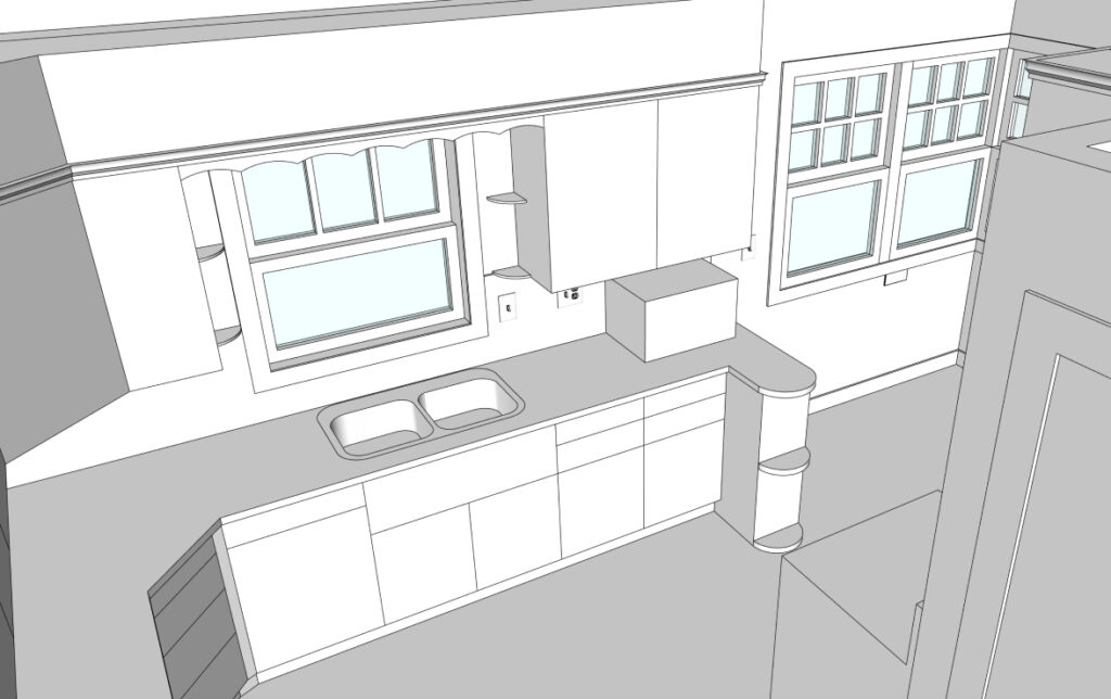 A SketchUp screenshot of a remodeled kitchen